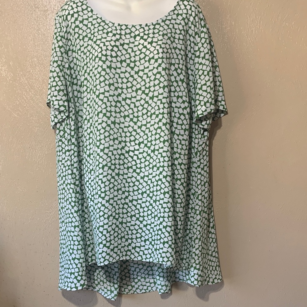 Vince Camuto 3X Green White Geo Hi Low Tunic
